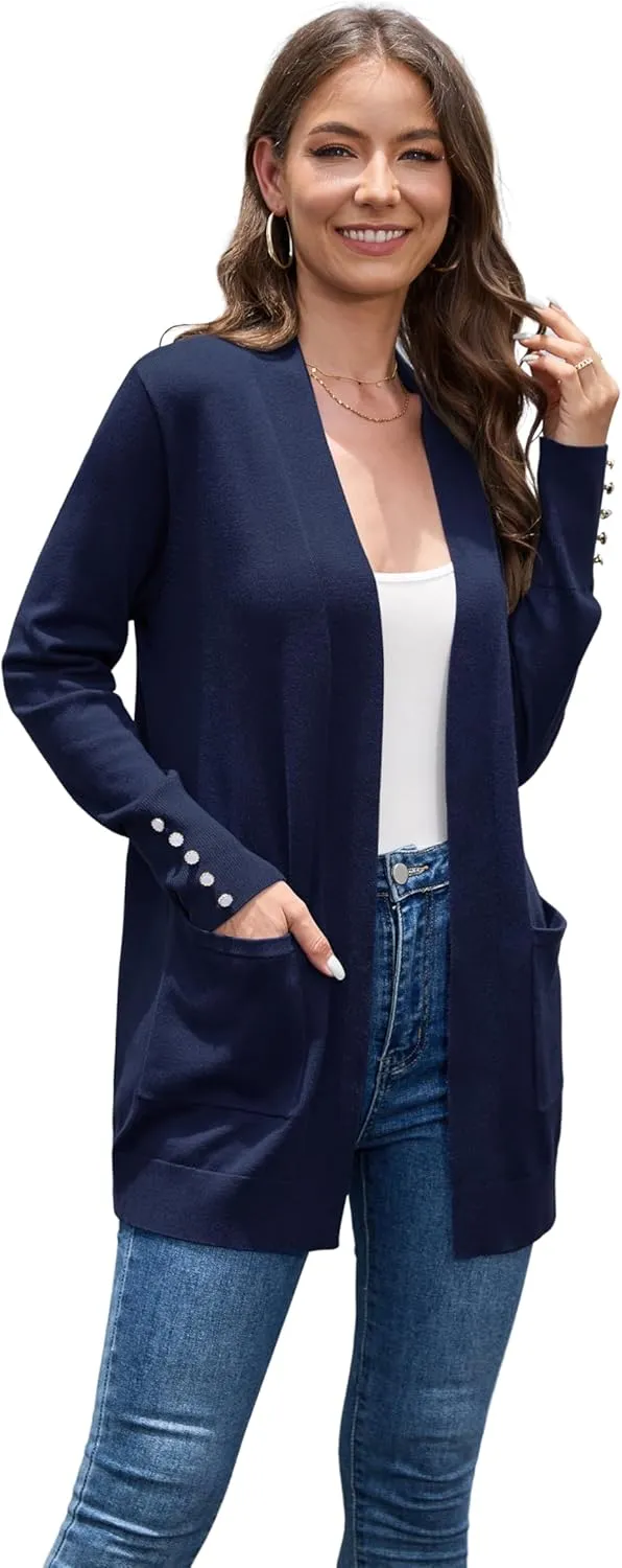 VIISHOW Women Cardigan Sweater Lightweight Open Front Long Sleeve Soft Fine Knit Casual Trendy Kimono Cardigans with Pockets