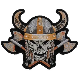 Viking Skull With Axes and Horn Helmet Small Patch