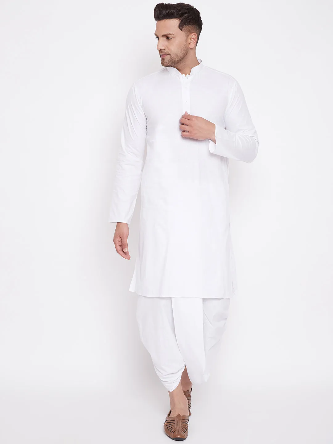 VM BY VASTRAMAY Men's White Traditional Dhoti