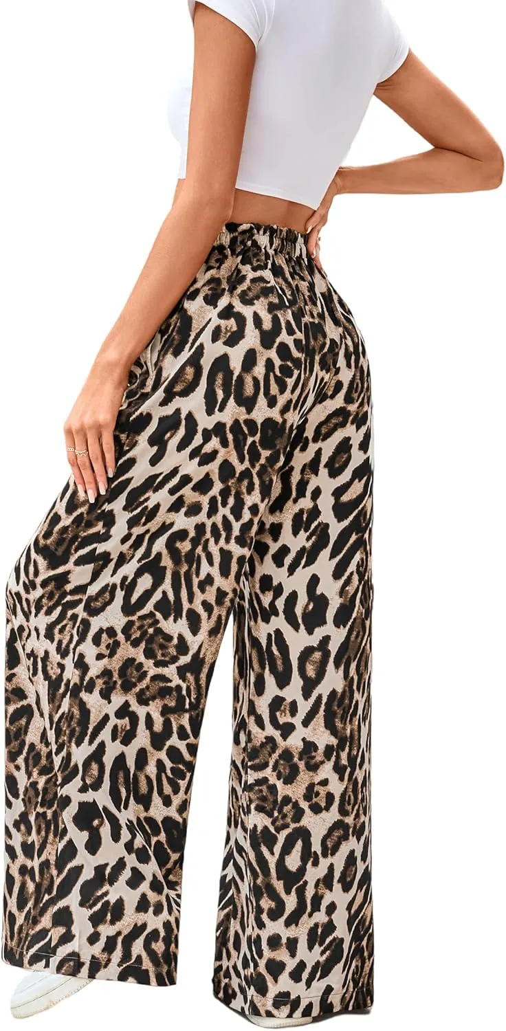 Women Pants Leopard Print Casual Pants Going Out Wide Leg Pants High Waisted Cheetah Pants for Women
