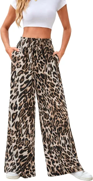 Women Pants Leopard Print Casual Pants Going Out Wide Leg Pants High Waisted Cheetah Pants for Women