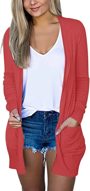 Womens Casual Lightweight Long Sleeve Cardigan Soft Drape Open Front Fall Dusters Sweaters Outwear Coat with Pockets