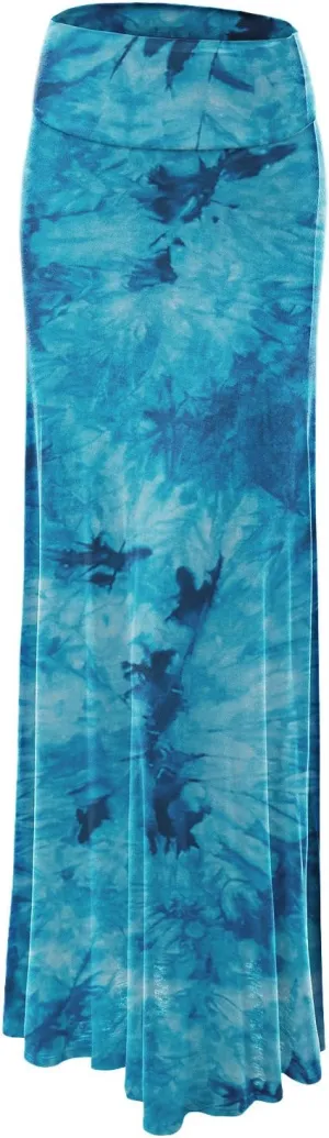 Women's Casual Tie Dye Fold Over Maxi Skirt