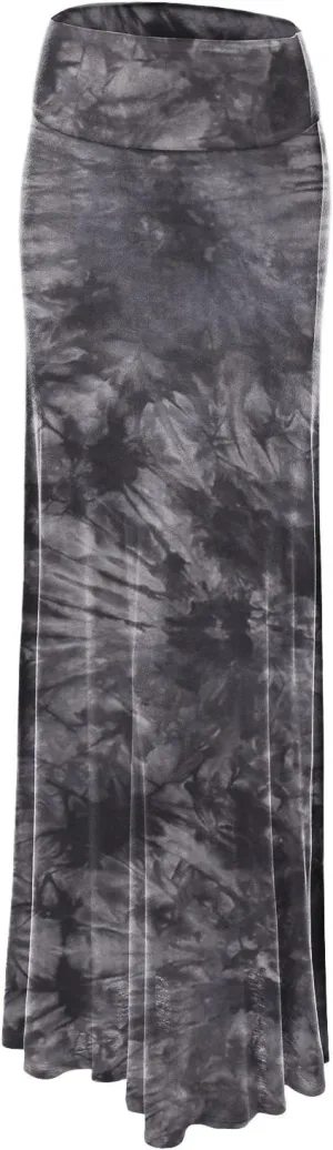 Women's Casual Tie Dye Fold Over Maxi Skirt