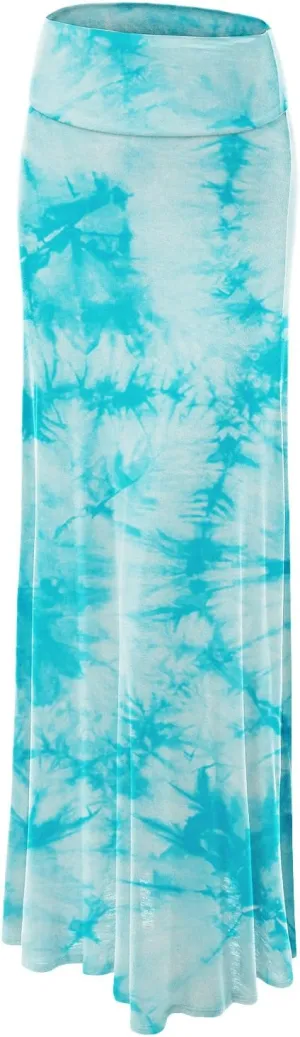 Women's Casual Tie Dye Fold Over Maxi Skirt