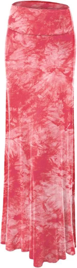 Women's Casual Tie Dye Fold Over Maxi Skirt