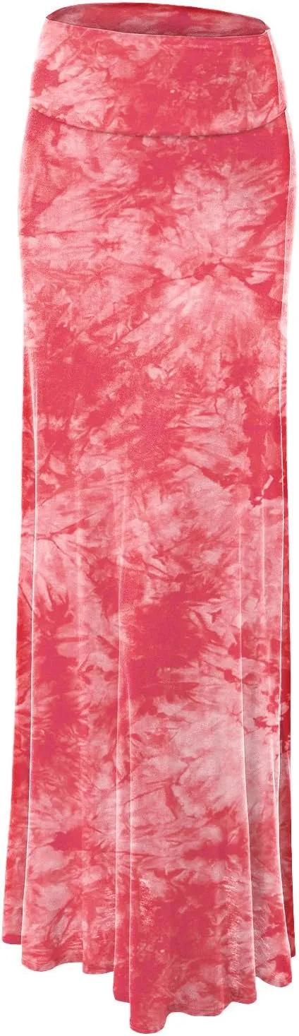Women's Casual Tie Dye Fold Over Maxi Skirt
