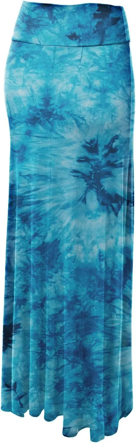 Women's Casual Tie Dye Fold Over Maxi Skirt