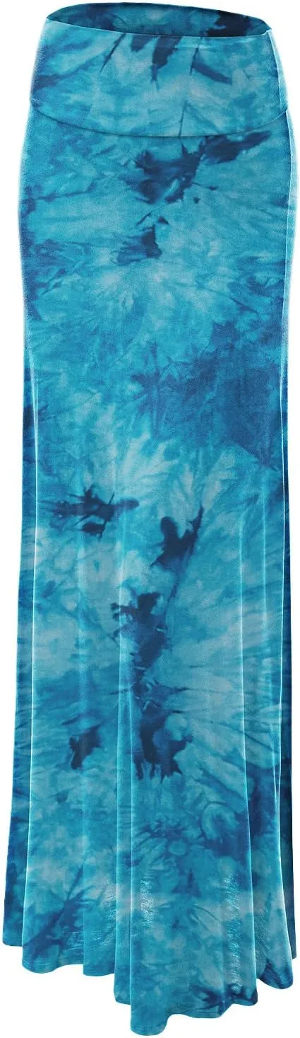 Women's Casual Tie Dye Fold Over Maxi Skirt