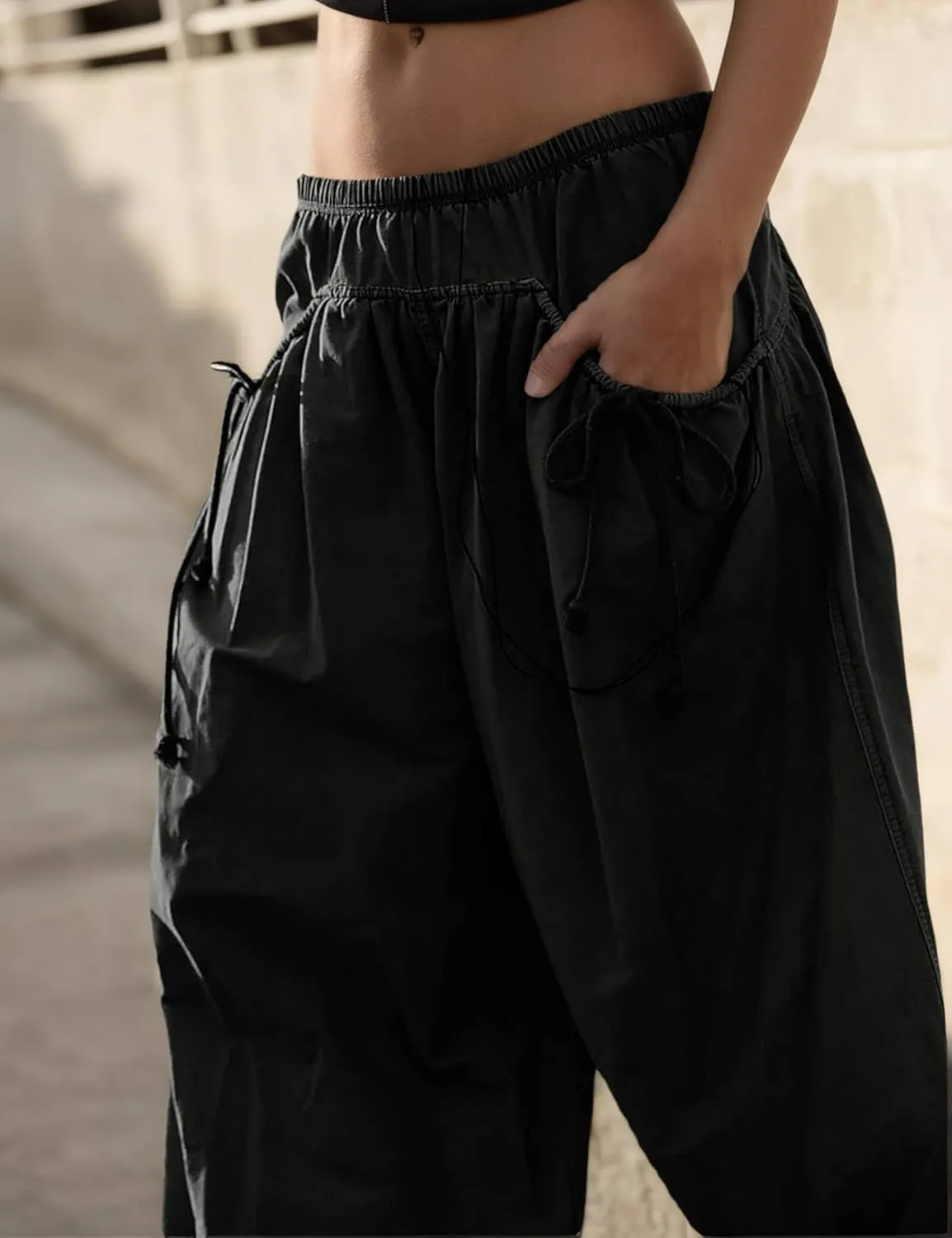 Women's Loose Wide Leg Track Pants Step by Step Pants Summer Wide Leg Lounge Casual Pant with Big Ruched Pockets