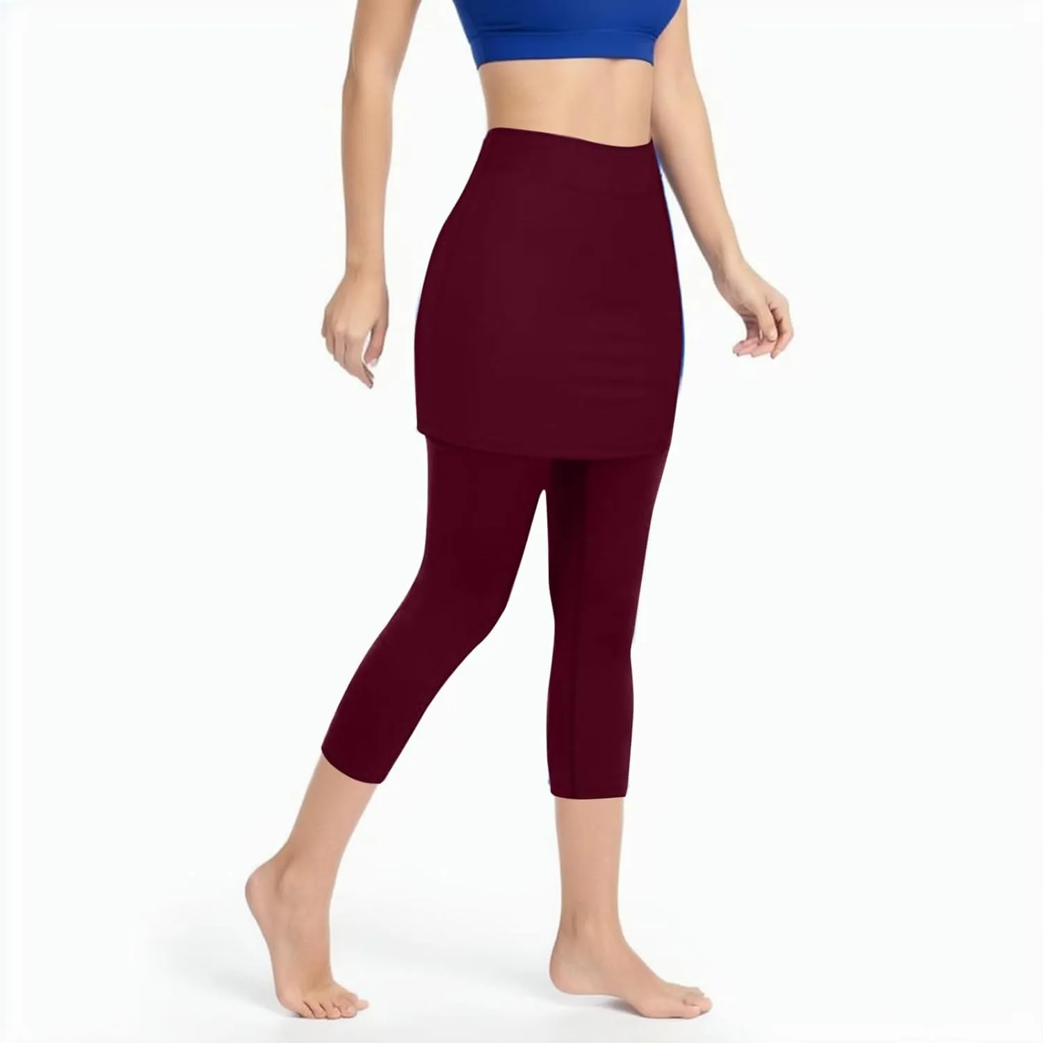 Womens Skirted with Pocket Solid 2024 Yoga Leggings for Women High Waist Pants with Skirt Attached Casual Golf