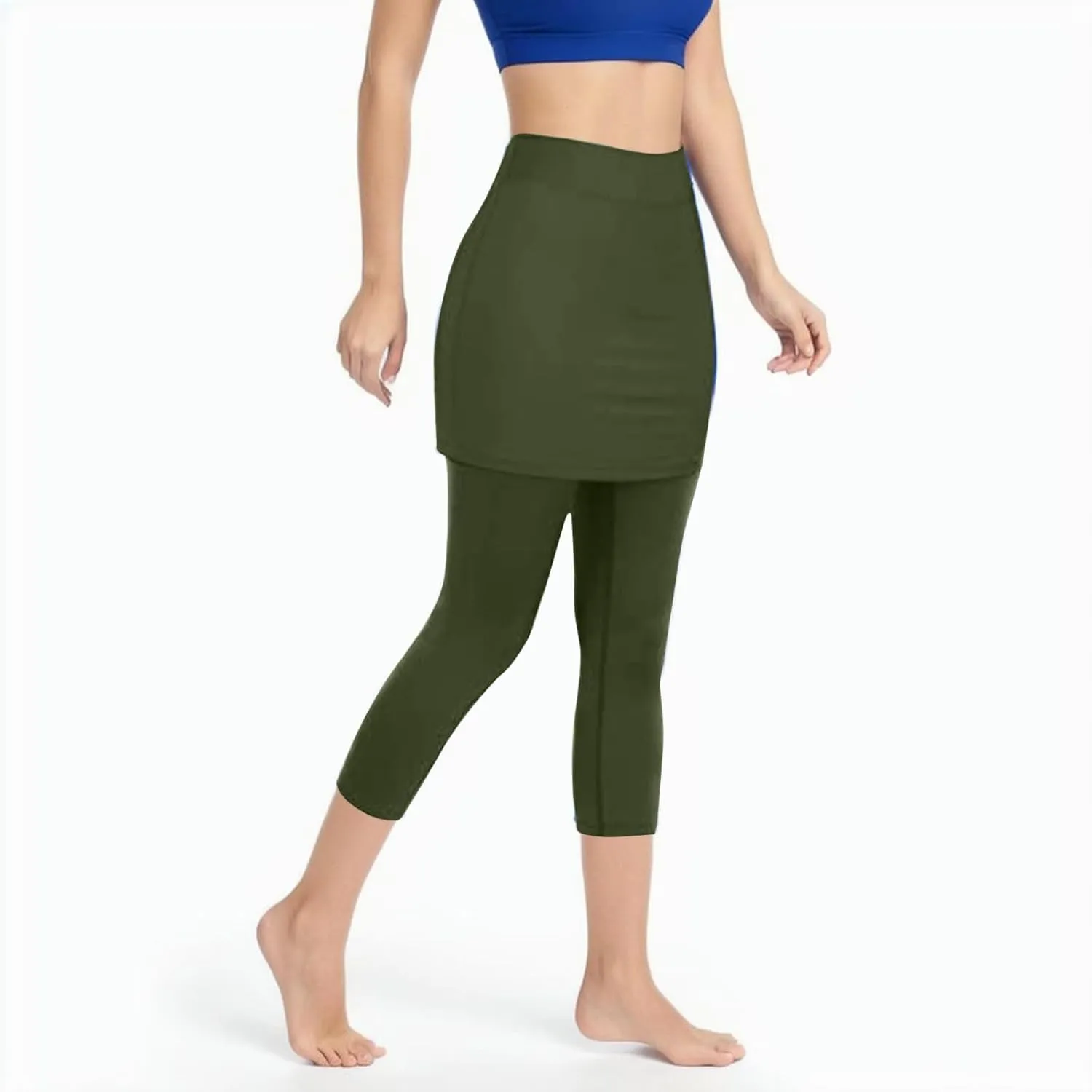 Womens Skirted with Pocket Solid 2024 Yoga Leggings for Women High Waist Pants with Skirt Attached Casual Golf