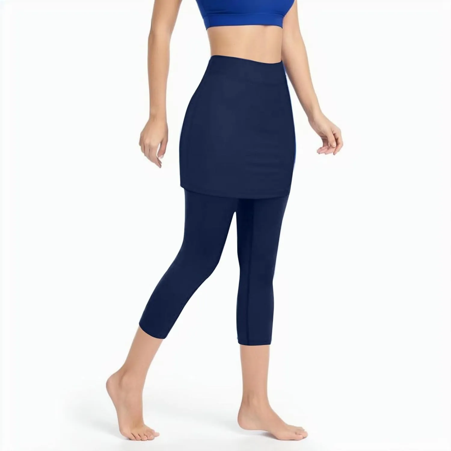 Womens Skirted with Pocket Solid 2024 Yoga Leggings for Women High Waist Pants with Skirt Attached Casual Golf