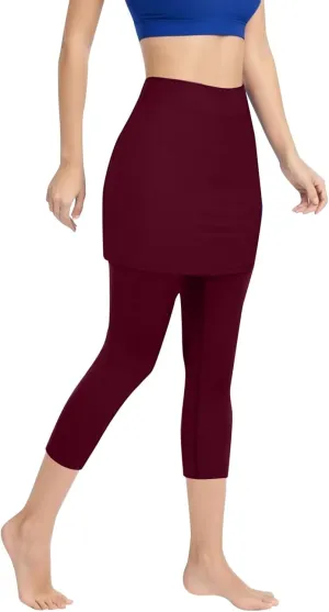 Womens Skirted with Pocket Solid 2024 Yoga Leggings for Women High Waist Pants with Skirt Attached Casual Golf