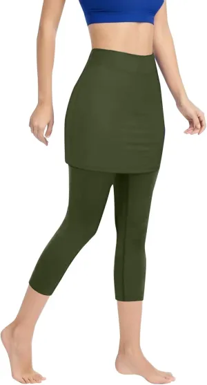 Womens Skirted with Pocket Solid 2024 Yoga Leggings for Women High Waist Pants with Skirt Attached Casual Golf