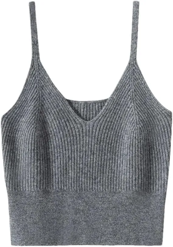 Women's Soft Fluffy Knitted Camisole Vest Solid Color Thermal Base Layer Small Top Camis