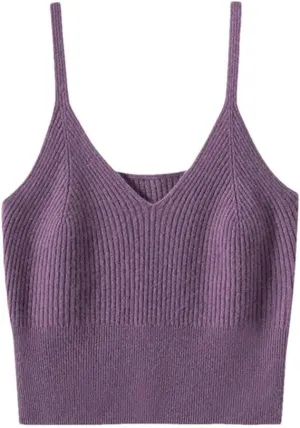 Women's Soft Fluffy Knitted Camisole Vest Solid Color Thermal Base Layer Small Top Camis