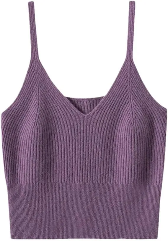 Women's Soft Fluffy Knitted Camisole Vest Solid Color Thermal Base Layer Small Top Camis