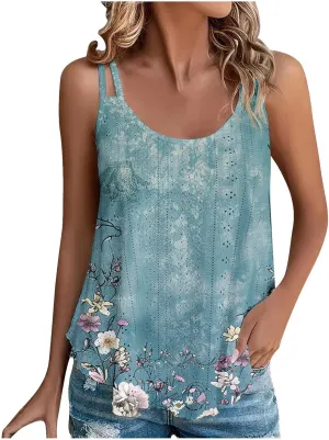 Women's Spaghetti Strap Eyelet Camisole Sleeveless Tank Tops Soft Cami Shirts Trendy Casual Summer Dressy Blouse