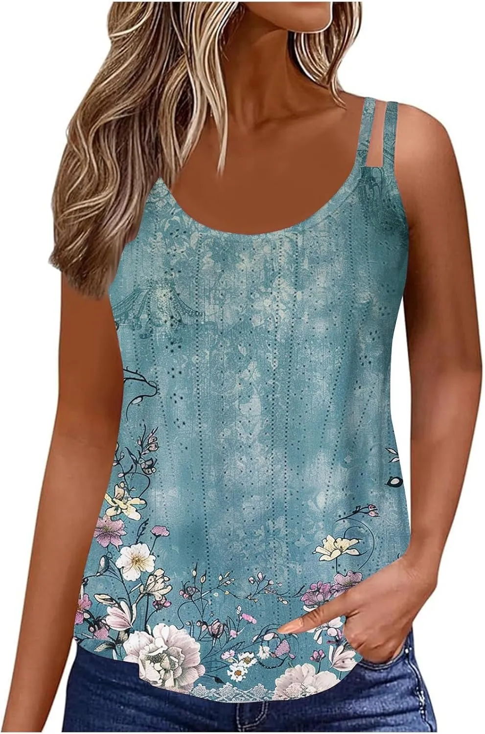 Women's Spaghetti Strap Eyelet Camisole Sleeveless Tank Tops Soft Cami Shirts Trendy Casual Summer Dressy Blouse