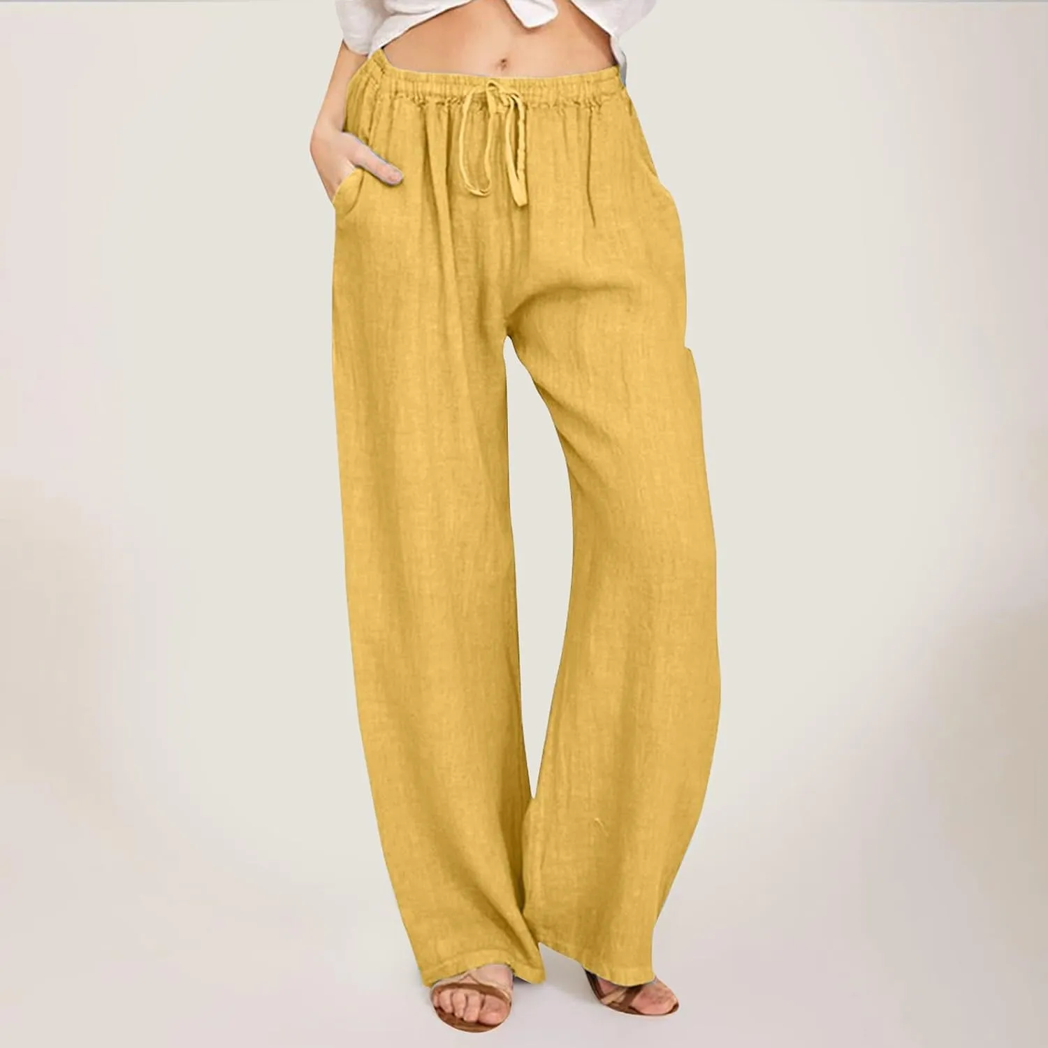 Womens Wide Leg Harem Pants Winter Tight Travel Jeans with Pockets Flare Leggings Elastic Waist
