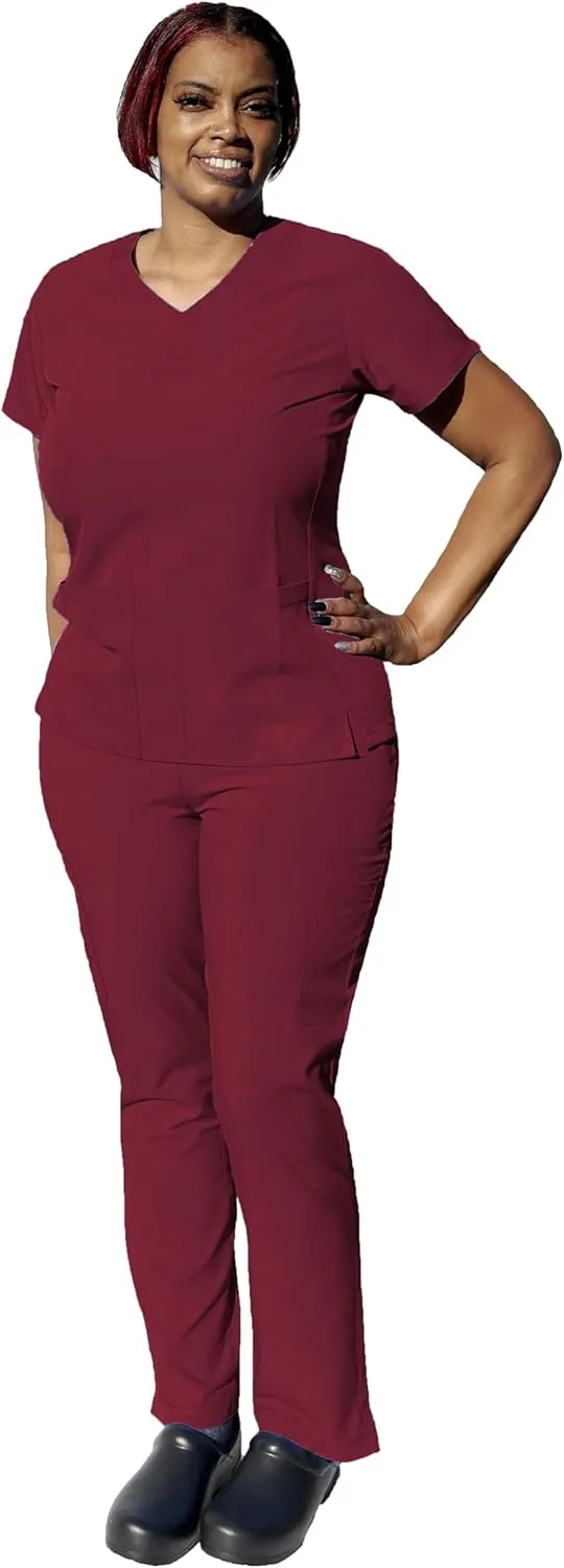 YOGAFLEX Soft & Stretchy Scrub Set for Women. Regular & PETITE. 2-Pocket Top and 5 Pocket Pants. Modern Fit.