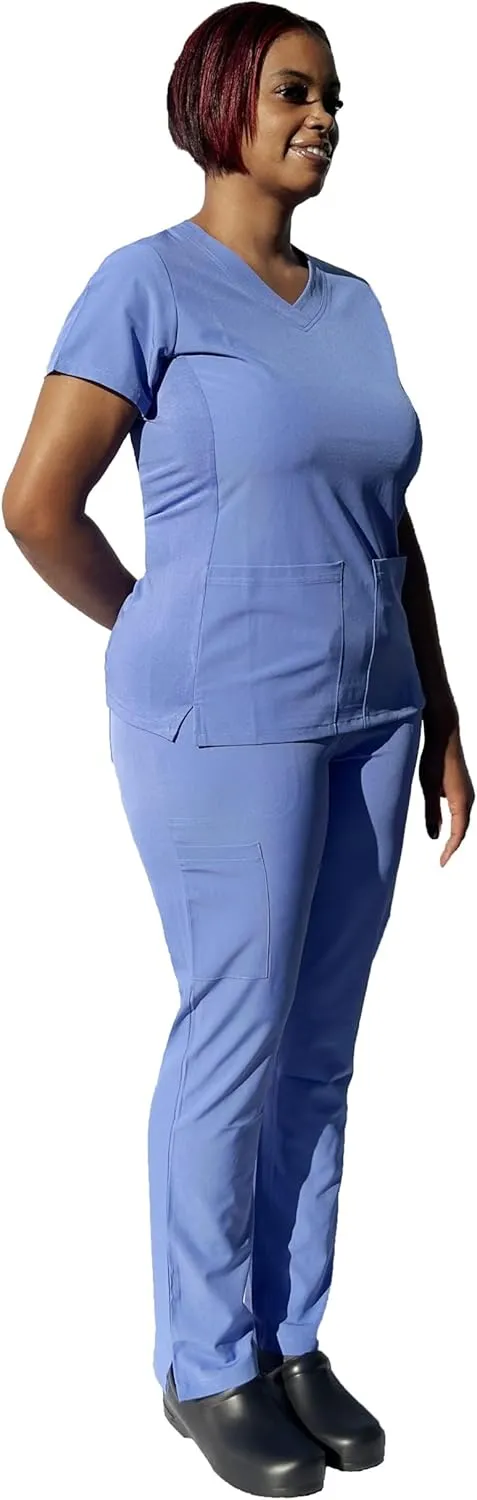 YOGAFLEX Soft & Stretchy Scrub Set for Women. Regular & PETITE. 2-Pocket Top and 5 Pocket Pants. Modern Fit.