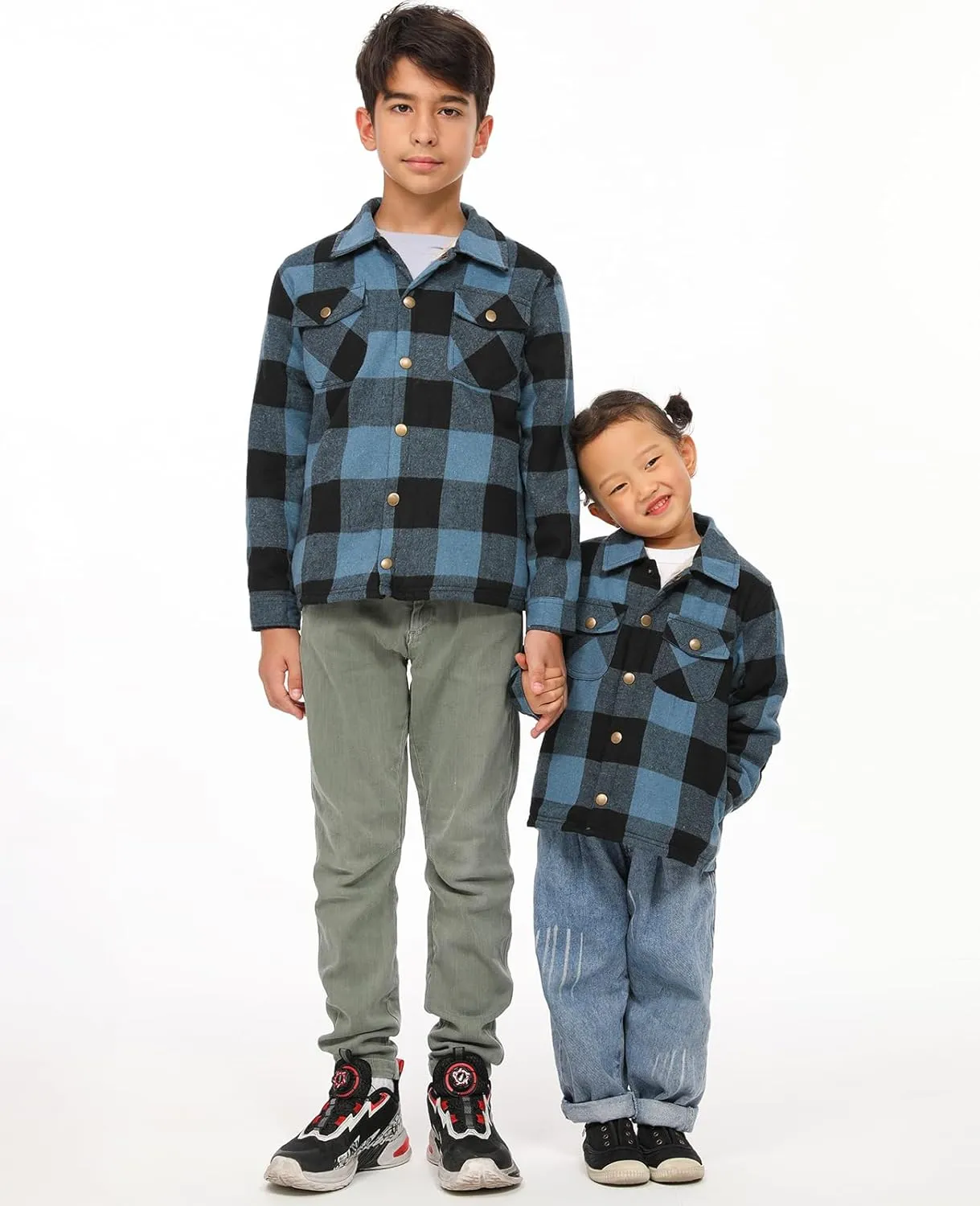 ZENTHACE Toddlers and Kids Boys Girls Sherpa Lined Snap Flannel Shirt Jacket,Cozy Plaid Flannel Shacket (Gender-Neutral)